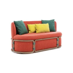 Ethimo Gartensofa 2-Sitzer Rotin Textil Orange Holz Natur / L 164 Cm - Teakholz Abgebeizt & Stoff - Eingelegtes Teakholz - Rost Best Sale