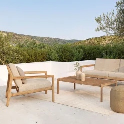 Ethnicraft Gepolsterter Sessel Jack Outdoor Textil Holz Beige / Teakholz & Stoff - Natur - Teak New