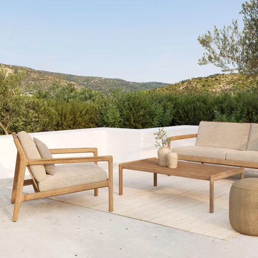 Ethnicraft Gepolsterter Sessel Jack Outdoor Textil Holz Beige / Teakholz & Stoff - Natur - Teak New