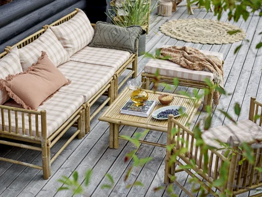 Bloomingville Gepolsterter Sessel Korfu Textil Beige Holz Natur / Bambus & Stoff - Bambus - Beige Store