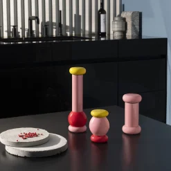 Alessi Gewurzmuhle / By Ettore Sottsass - H 11 Cm Holz/ 100 Values Collection - Gelb - Rosa - Rot Fashion