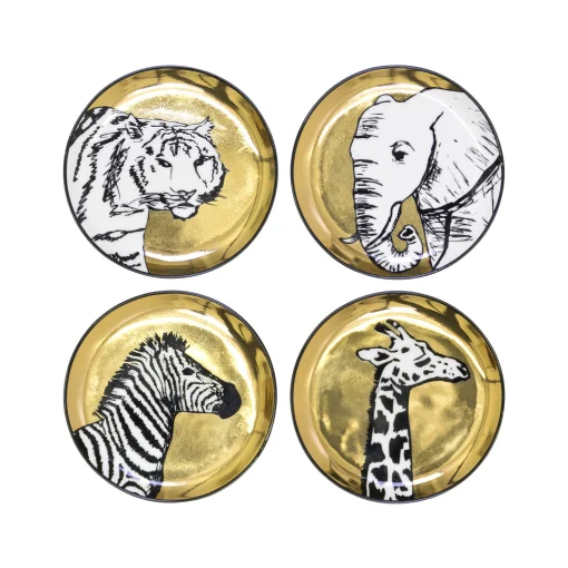 Jonathan Adler Glasuntersetzer Animalia Keramik / 4Er Set - Porzellan - Gold Outlet