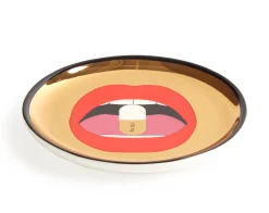 Jonathan Adler Glasuntersetzer Full Dose Keramik Schwarz Gold / 4 - Er-Set Porzellan - Gold - Schwarz Fashion