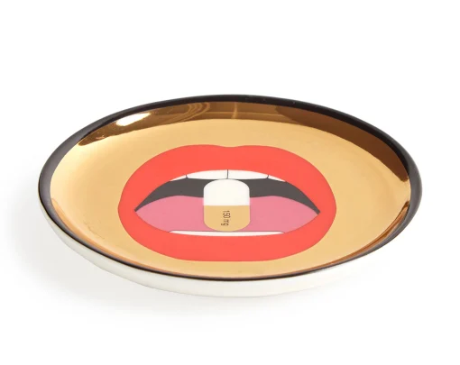 Jonathan Adler Glasuntersetzer Full Dose Keramik Schwarz Gold / 4 - Er-Set Porzellan - Gold - Schwarz Fashion