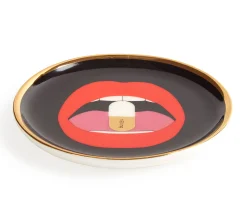 Jonathan Adler Glasuntersetzer Full Dose Keramik Schwarz Gold / 4 - Er-Set Porzellan - Gold - Schwarz Fashion