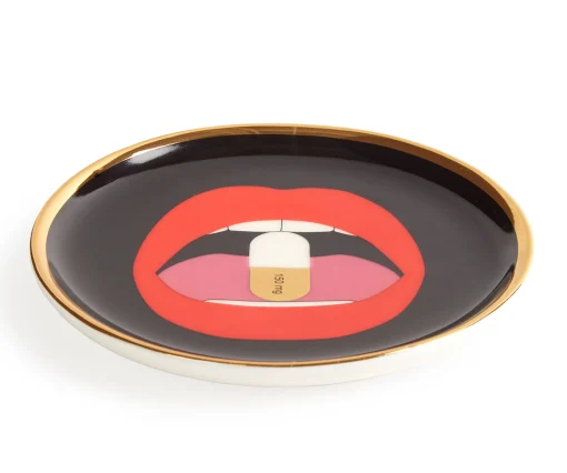 Jonathan Adler Glasuntersetzer Full Dose Keramik Schwarz Gold / 4 - Er-Set Porzellan - Gold - Schwarz Fashion