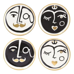 Jonathan Adler Glasuntersetzer Marseilles Keramik Weis Schwarz Gold / 4Er-Set - Porzellan & Gold (24 Karat) - Gold - Schwarz - Weis Outlet