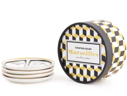 Jonathan Adler Glasuntersetzer Marseilles Keramik Weis Schwarz Gold / 4Er-Set - Porzellan & Gold (24 Karat) - Gold - Schwarz - Weis Outlet