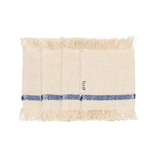 Ferm Living Glasuntersetzer Savor Textil Weis Blau / Bio-Baumwolle - 4Er-Set - Blau - Gebrochen Weis Hot