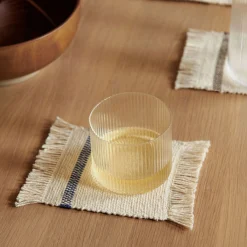 Ferm Living Glasuntersetzer Savor Textil Weis Blau / Bio-Baumwolle - 4Er-Set - Blau - Gebrochen Weis Hot