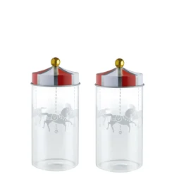 Alessi Hermetisch Verschliesbares Glas Circus Glas Weis Rot / 2Er-Set - 14 Cl - Fur Gewurze - Rot - Weis Fashion