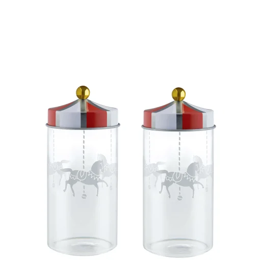 Alessi Hermetisch Verschliesbares Glas Circus Glas Weis Rot / 2Er-Set - 14 Cl - Fur Gewurze - Rot - Weis Fashion