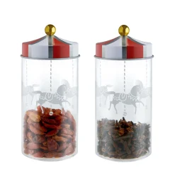Alessi Hermetisch Verschliesbares Glas Circus Glas Weis Rot / 2Er-Set - 14 Cl - Fur Gewurze - Rot - Weis Fashion