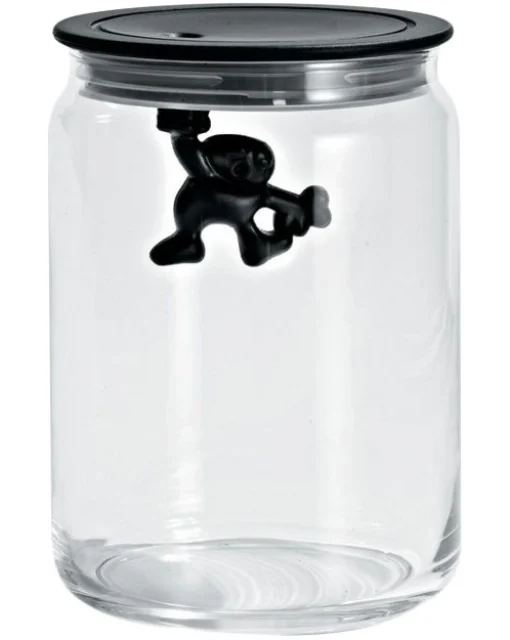 Alessi Hermetisch Verschliesbares Glas Gianni A Little Man Holding On Tight Glas Plastikmaterial Luftdicht - 90 Cl - Schwarz Clearance