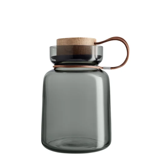 Eva Solo Hermetisch Verschliesbares Glas Silhouette Glas Grau Holz Natur / 1 L - Leder, Holz & Glas - Holz Natur - Rauchgrau Store