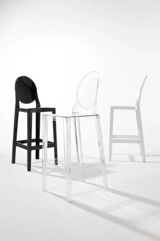 Kartell Hochstuhl One More Please Plastikmaterial Transparent Barhocker H 65 Cm - Ruckenlehne Quadratisch - Kristall Store