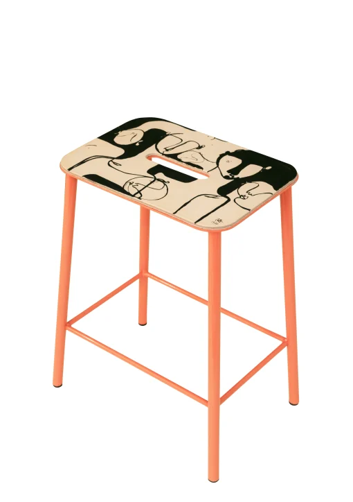 Frama Hocker Adam Cuir By Anna Morner Leder/ H 50 Cm - Limitierte Und Nummerierte Ausgabe - 20 Jahre Mid - Natur - Rosa - Schwarz Clearance