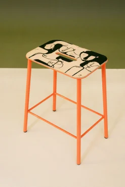 Frama Hocker Adam Cuir By Anna Morner Leder/ H 50 Cm - Limitierte Und Nummerierte Ausgabe - 20 Jahre Mid - Natur - Rosa - Schwarz Clearance