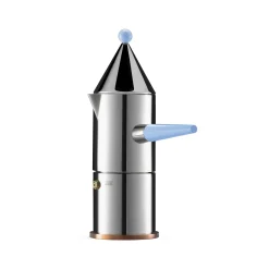 Alessi Italienischer Kaffeebereiter La Conica, Poignee Longue (1984) Metall / 3 Tassen - Ausser Induktion / 100 Values Collection - Blassblau - Stahl Cheap