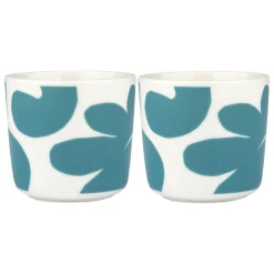 Marimekko Kaffeetasse Leikko Keramik Blau / Ohne Henkel - 2Er-Set - Blaugrun - Weis Cheap