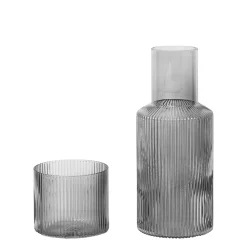 Ferm Living Karaffe Ripple Glas Grau Transparent / Set Karaffe 0,5L + 1 Glas - Rauchgrau Cheap