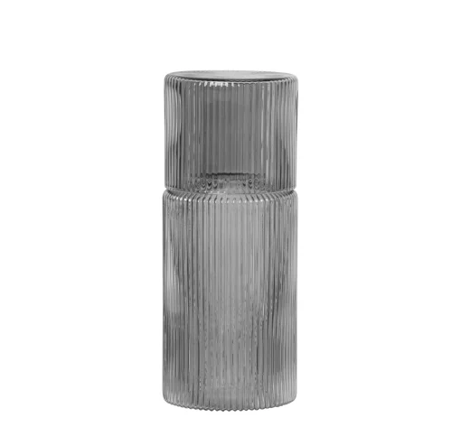 Ferm Living Karaffe Ripple Glas Grau Transparent / Set Karaffe 0,5L + 1 Glas - Rauchgrau Cheap