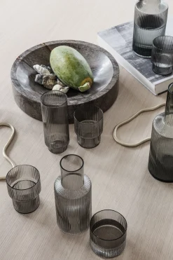 Ferm Living Karaffe Ripple Glas Grau Transparent / Set Karaffe 0,5L + 1 Glas - Rauchgrau Cheap