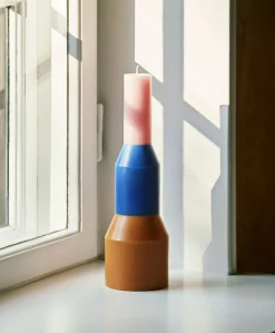 Hay Kerze Pillar Large Wachs Bunt / O 9 X H 30 Cm - Blau - Gelb - Rosa Best