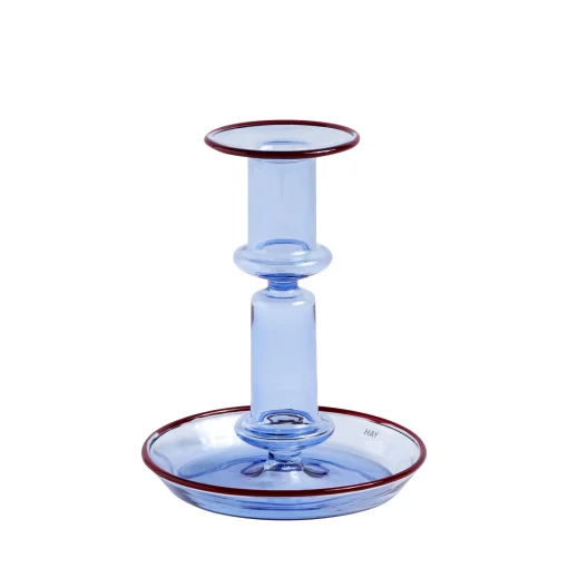 Hay Kerzenleuchter Flare Medium Glas Blau / H 14 Cm - Glas - Hellblau - Rot Outlet