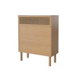 Bolia Kommode Cana Faser Holz Natur / L 90 X H 113 Cm - Eiche & Rattangeflecht - Eiche Natur - Rattan Natur Outlet