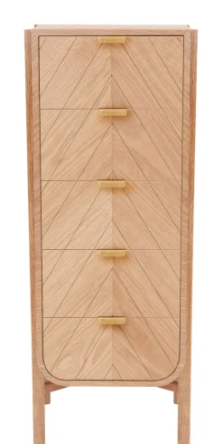 Harto Kommode Marius Holz Natur / L 45 Cm X H 130 Cm - Eiche Natur - Goldmessing Outlet