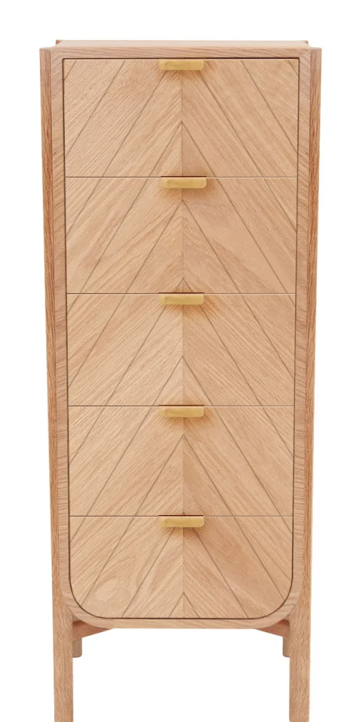 Harto Kommode Marius Holz Natur / L 45 Cm X H 130 Cm - Eiche Natur - Goldmessing Outlet