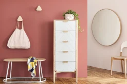 Harto Kommode Marius Holz Natur / L 45 Cm X H 130 Cm - Eiche Natur - Goldmessing Outlet