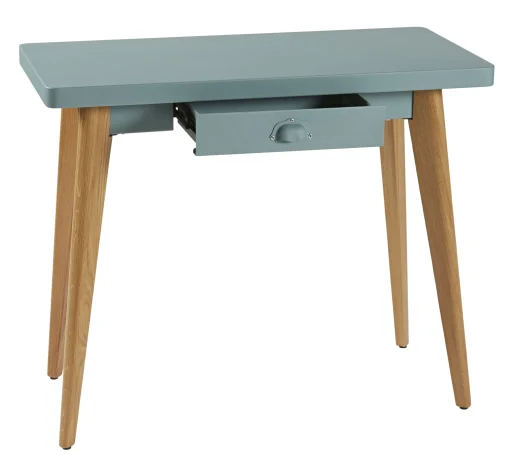 Tolix Konsole 55 Metall Grun Holz Natur / Mit Schublade - Metall & Fuse Aus Holz - Flechtengrun - Holz Natur Fashion