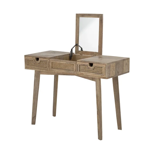 Bloomingville Konsole Perth Holz Natur / Klappspiegel - L 102 X T 45 X H 76 Cm - Holz Natur - Rattan Natur Shop