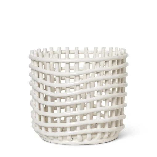 Ferm Living Korb Ceramic Large Keramik Weis / O 23,5 X H 21 Cm - Handgefertigt - Gebrochen Weis Best