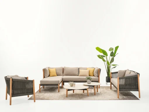 Vincent Sheppard Liege Außenbereich Lento Modular Right Textil Grau Holz Natur / L 166 Cm - Handgeflochtenes Polypropylenseil - Dunkelgrau - Gris Stone - Teak/ Natur Online