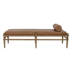 Bloomingville Liege Aysia Leder Holz Braun Beige / Holz & Leder - 200 X 80 Cm - Camel - Holz Natur Discount