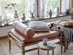 Bloomingville Liege Aysia Leder Holz Braun Beige / Holz & Leder - 200 X 80 Cm - Camel - Holz Natur Discount