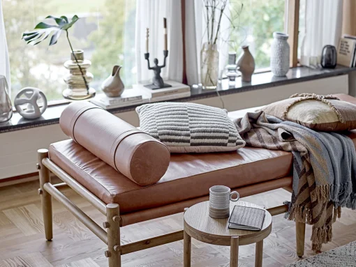 Bloomingville Liege Aysia Leder Holz Braun Beige / Holz & Leder - 200 X 80 Cm - Camel - Holz Natur Discount