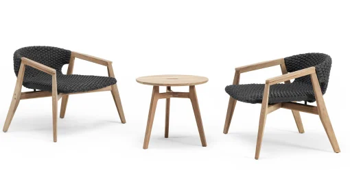 Ethimo Lounge Sessel Knit Textil Holz Grau / Synthetikfaden - Lavagrau - Teak/ Natur Outlet