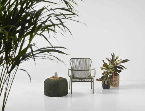 Vincent Sheppard Lounge Sessel Loop Lounge Plastikmaterial Textil/ Stapelbar - Bespannung Handgeflochtenes Polyethylen - Grun Fashion
