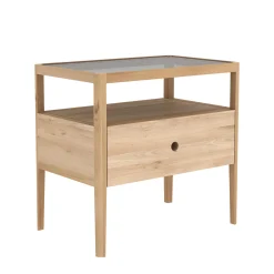 Ethnicraft Nachttisch Spindle Holz Natur / Eiche Massiv & Glas - 1 Schublade - Eiche Natur - Transparent Cheap