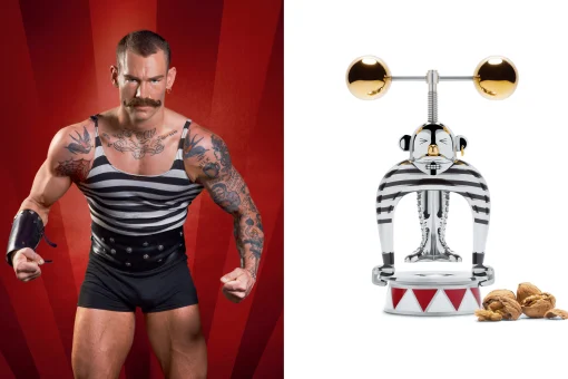 Alessi Nussknacker Strongman Metall Gold Silber / Circus - Limitierte Und Nummerierte Auflage - Bunt Best
