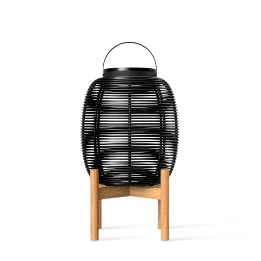 Vincent Sheppard Outdoor-Solarlampe Tika Small Plastikmaterial Faser Schwarz / Led-Laterne - H 59 Cm - Schwarz - Teak/ Natur Clearance