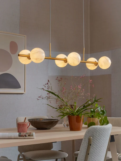 It's about Romi Pendelleuchte Carrara Metall Weis Gold / 6 Kugeln - Glas In Marmoroptik / L 105 X H 20 Cm - Gold - Weis Flash Sale