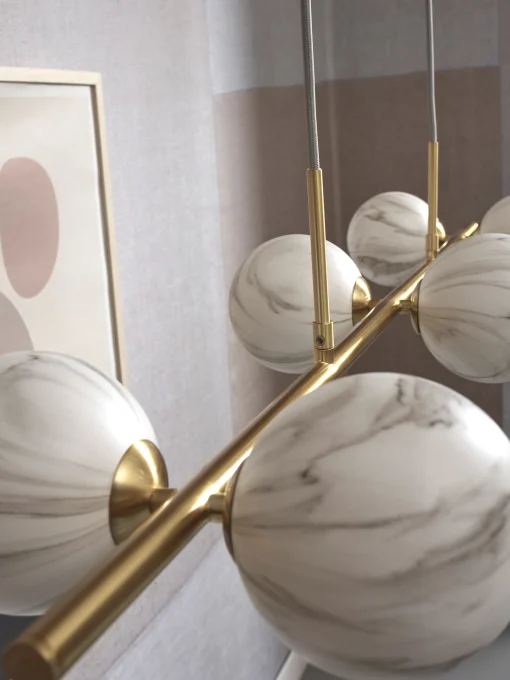 It's about Romi Pendelleuchte Carrara Metall Weis Gold / 6 Kugeln - Glas In Marmoroptik / L 105 X H 20 Cm - Gold - Weis Flash Sale