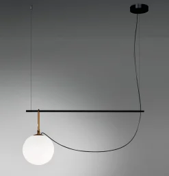 Artemide Pendelleuchte Nh S2 Glas Schwarz Gold Metall / Kugel O 22 Cm - L 87 Cm - Messing - Schwarz - Weis Best Sale