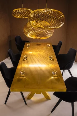 Tom Dixon Pendelleuchte Spring Large Led Gold Metall / O 95 X H 70 Cm - Flexible Stahlbander - Messing Fashion