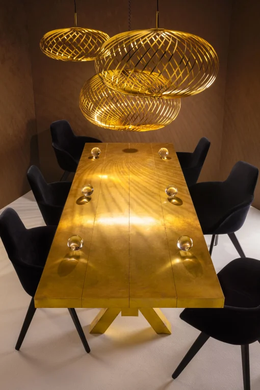 Tom Dixon Pendelleuchte Spring Large Led Gold Metall / O 95 X H 70 Cm - Flexible Stahlbander - Messing Fashion